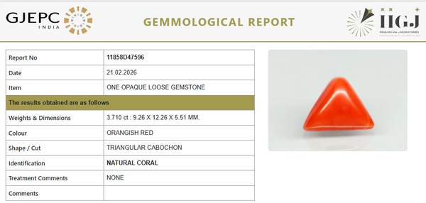 Natural Red Italian Coral |7H50| Triangular Cabochon | Govt. Lab Certified | Report No. 11858D47596
