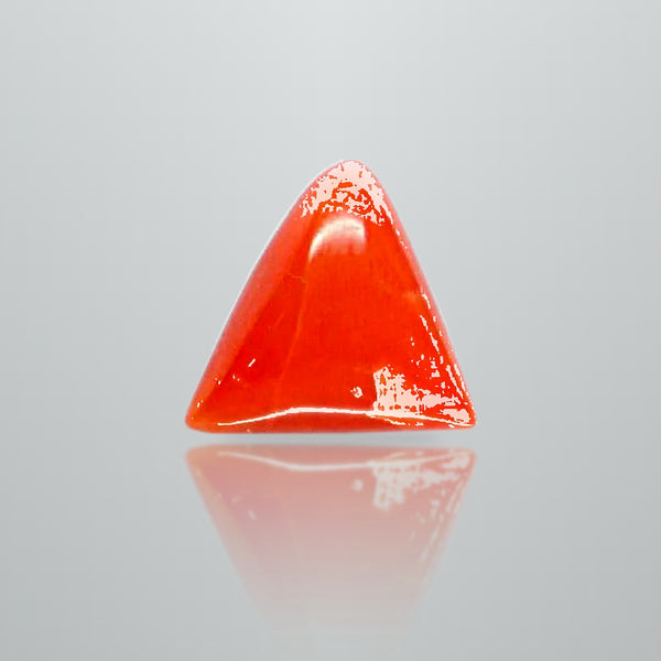 Natural Italian Red Coral (Moonga) triangular cabochon, report no. 11858D47594