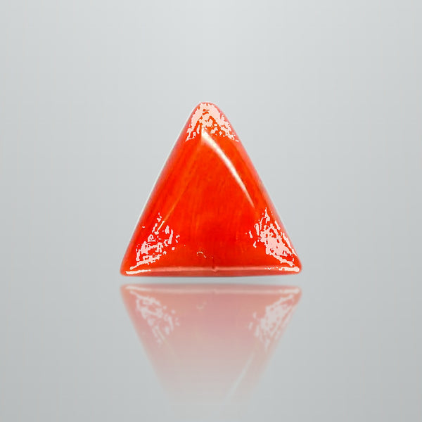 Natural Italian Red Coral (Moonga) triangular cabochon, report no. 11836D47514