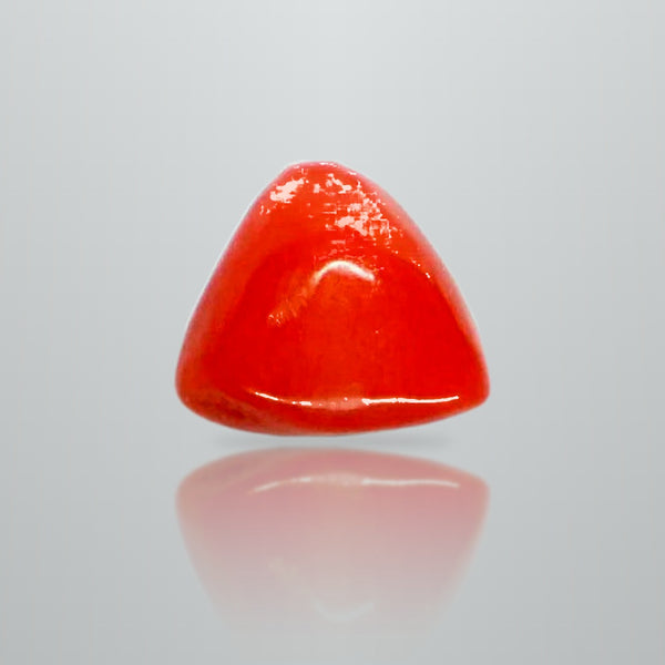 Natural Italian Red Coral (Moonga) triangular cabochon, report no. 11858D47598