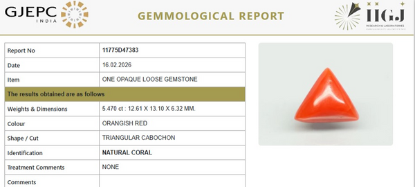 Natural Red Italian Coral |7H50| Triangular Cabochon | Govt. Lab Certified | Report No. 11775D47383