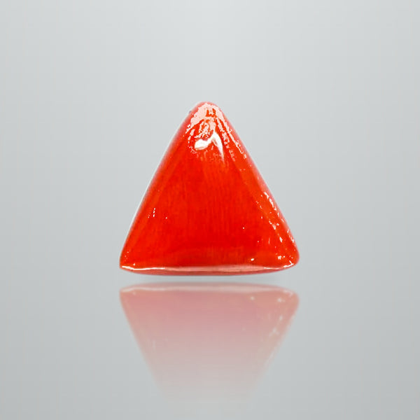 Natural Italian Red Coral (Moonga) triangular cabochon, report no. 11836D47512