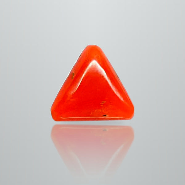 Natural Italian Red Coral (Moonga) triangular cabochon, report no. 11858D47599