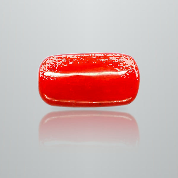 Natural Italian Red Coral (Moonga) cushion cabochon, report no. 11877D47663