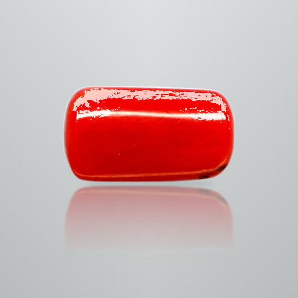 Natural Italian Red Coral (Moonga) cushion cabochon, report no. 11877D47659