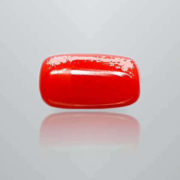 Natural Italian Red Coral (Moonga) cushion cabochon, report no. 11877D47661
