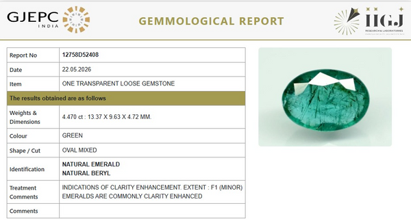 Natural Emerald |45K00| Govt. Lab Certified | Oval Mixed| Report No- 12758D52408