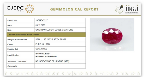 Natural Ruby | Oval Cut | Untreated | Govt. Lab Certified | 10724D43227