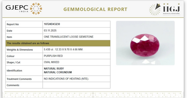 Natural Ruby | Oval Cut | Untreated | Govt. Lab Certified | 10724D43230