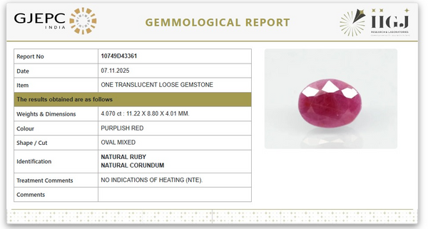 Natural Ruby | Oval Cut | Untreated | Govt. Lab Certified | 10724D43361