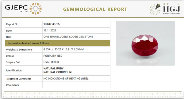 Natural Ruby | Oval Mixed | Untreated | Govt. Lab Certified | 10828D43705