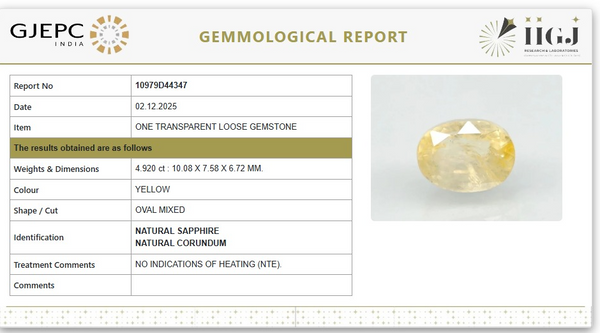 Natural Yellow Sapphire | Oval Mixed | Transparent | Govt. Lab Certified | Report No. 10979D44347
