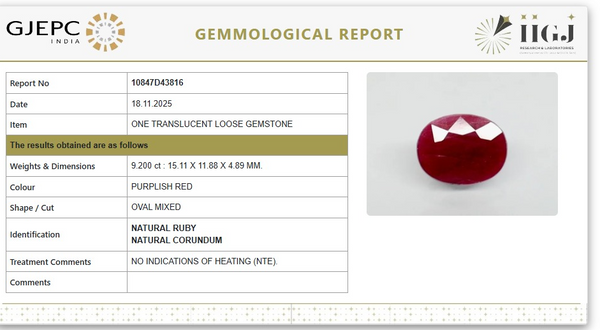 Natural Ruby |Oval Mixed | Untreated | Govt. Lab Certified | 10847D43816