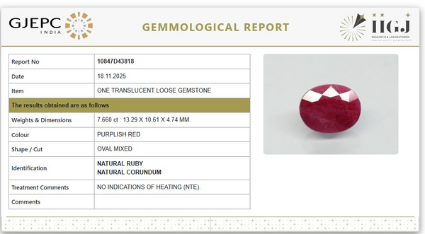 Natural Ruby | Oval Mixed | Untreated | Govt. Lab Certified | 10847D43818