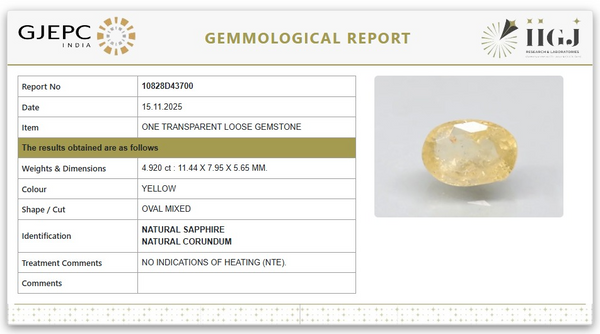 Natural Yellow Sapphire | Oval Mixed| Transparent | Govt. Lab Certified | Report No. 10828D43700