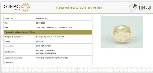 Natural Yellow Sapphire |KB 85P00| Cushion Mixed | Transparent | Govt. Lab Certified | Report No. 11934D48149