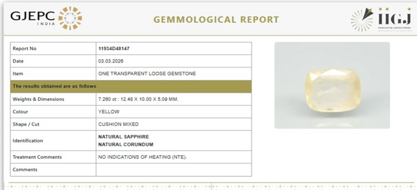 Natural Yellow Sapphire |KB 75P00| Cushion Mixed | Transparent | Govt. Lab Certified | Report No.11934D48147