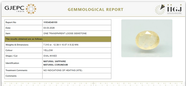 Natural Yellow Sapphire |KB 55P00| Oval Mixed | Transparent | Govt. Lab Certified | Report No. 11934D48155