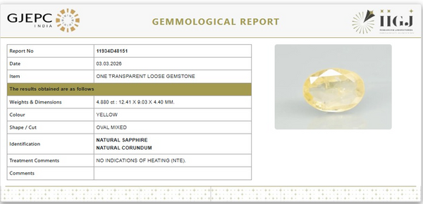 Natural Yellow Sapphire |KB 75K00| OvalMixed | Transparent | Govt. Lab Certified | Report No. 11934D48151