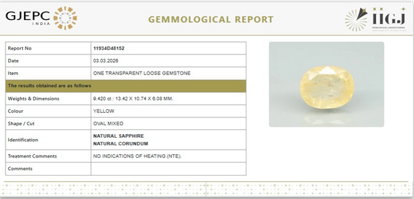 Natural Yellow Sapphire |06.50|OvalMixed | Transparent | Govt. Lab Certified | Report No. 11934D48152