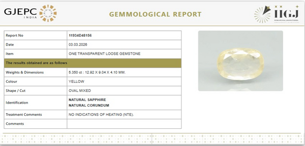 Natural Yellow Sapphire |70P00| OvalMixed | Transparent | Govt. Lab Certified | Report No. 11934D48156