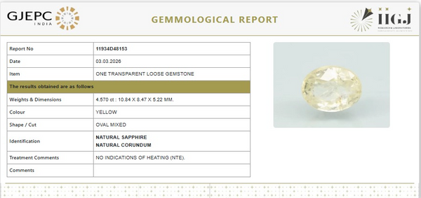 Natural Yellow Sapphire |80P00| OvalMixed | Transparent | Govt. Lab Certified | Report No. 11934D48153