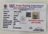 SRT Gems Testing Laboratory certificate SRGTL30762 for Natural South Sea Pearl from Tushar Gems