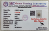 SRT Gems Testing Laboratory certificate SRGTL30785 for Natural South Sea Pearl from Tushar Gems