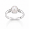 Natural Pearl (Moti) ring in sterling silver with ribbed shoulders – Tushar Gems