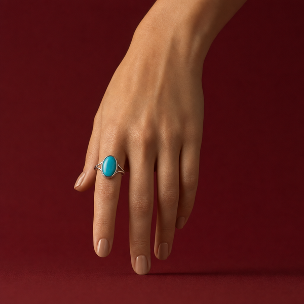 Natural Turquoise (Firoza) ring worn on the index finger - Tushar Gems