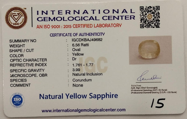 Natural Yellow Sapphire |OvalCut | IGC Certified No.: IGCDKBAJ49682 image 2