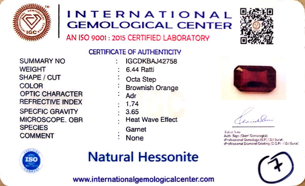 Natural Hessonite (Gomed) | Octa Step Cut | IGC Certified Certificate Number: IGCDKBAJ42758 image 2