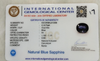 IGC certificate IGCDKBAJ41268 for Natural Blue Sapphire 6.50 Ratti