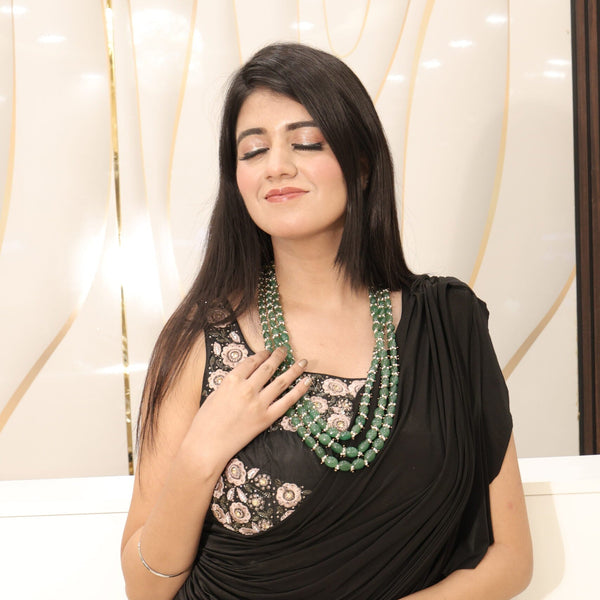 Emerald Beaded Three-Line Necklace: A Regal Symbol of Timeless Beauty -G.STB08 image 0
