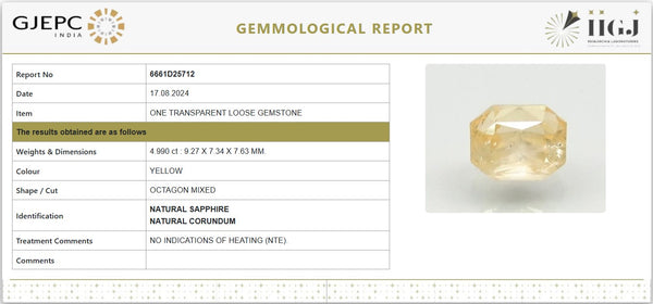 Natural Yellow Sapphire (Pukhraj) – 4.990 Carat / 5.55 Ratti – Certified Untreated | Report No. 6661D25712 image 1