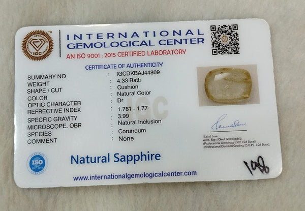 IGC certificate IGCDKBAJ44809 for Natural Sapphire 4.33 Ratti