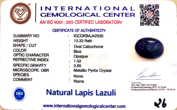 Natural Lapis Lazuli | Oval Cabochon | IGC Certified Certificate No.: IGCDKBAJ42536 image 2