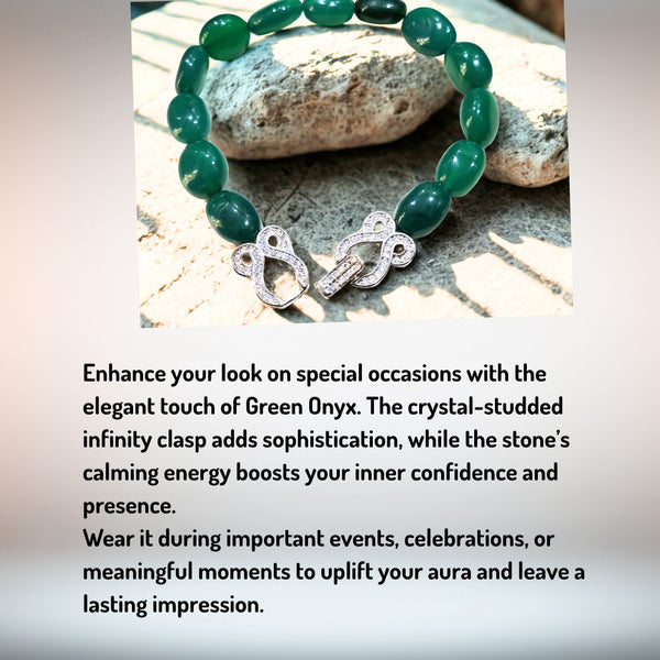 GEMWIX Green Onyx Beaded Bracelet with Crystal-Studded Silver Infinity Clasp, Healing Stone Jewellery for Women image 3