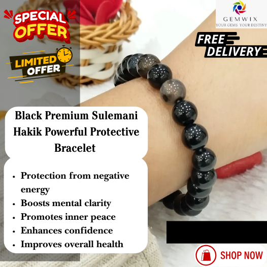 Black Premium Sulemani Hakik Powerful Protective Energy Bracelet For Men & Women image 1