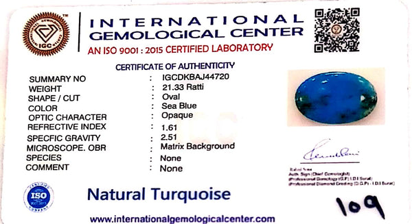 Natural Turquoise | Sea Blue | Oval Cabochon | Certified | Matrix PatternCertificate No.: IGCDKBAJ44720 image 2