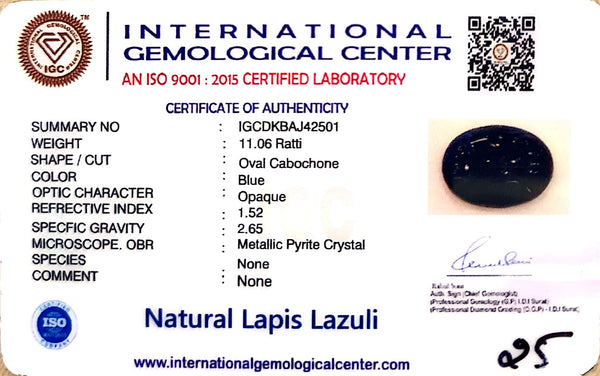 Natural Lapis Lazuli | Oval Cabochon | IGC Certified Certificate No.: IGCDKBAJ42501 image 2