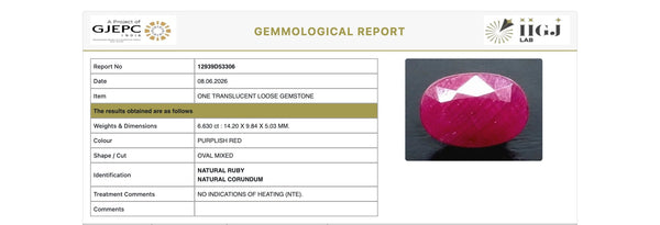 Natural Purplish Red Ruby |8H50| Certified | Oval Mixed Cut Report No. 12939D53306