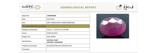 Natural Purplish Red Ruby |8H50| Certified | Oval Mixed Cut Report No. 12939D53308
