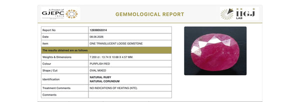 Natural Purplish Red Ruby |8H50| Certified | Oval Mixed Cut Report No. 12939D53314