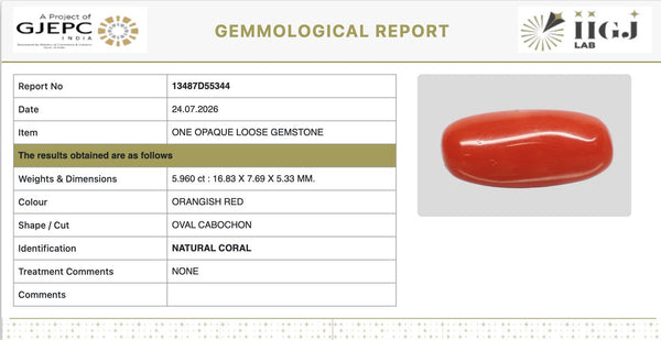 Govt. Lab certificate of authenticity - Report No. 13487D55344