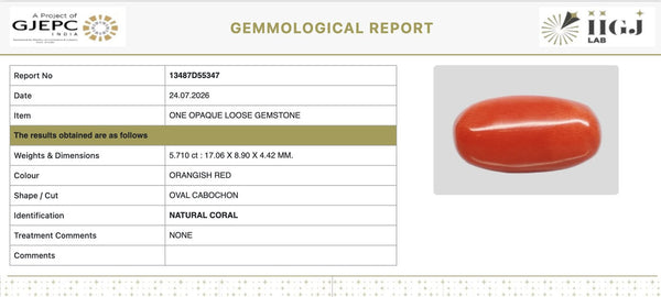 Govt. Lab certificate of authenticity - Report No. 13487D55347