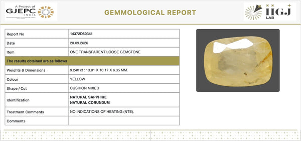 IIGJ Certificate 14372D60341 – Natural Yellow Sapphire
