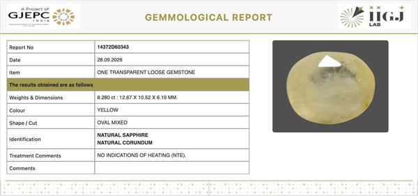 IIGJ Certificate 14372D60343 – Natural Yellow Sapphire