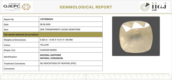 IIGJ Certificate 14372D60344 – Natural Yellow Sapphire