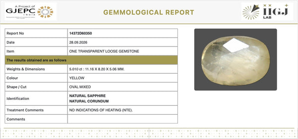 IIGJ Certificate 14372D60350 – Natural Yellow Sapphire